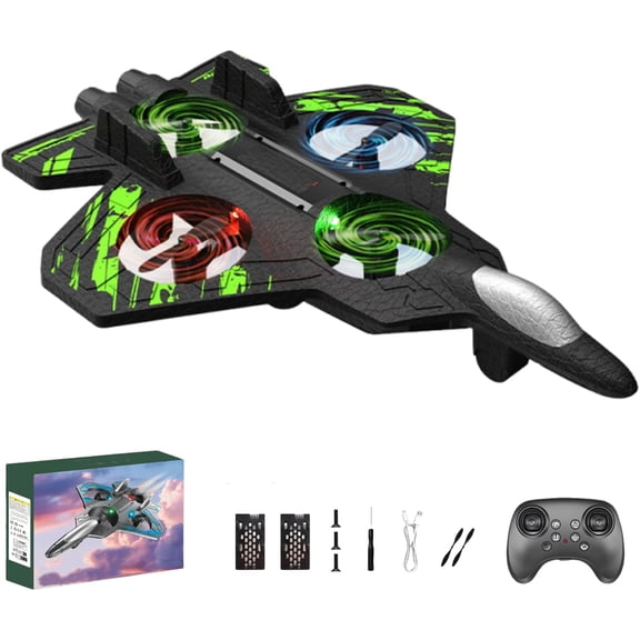 Rc Stunt Fighter Jet Toy for Kids and Adults, Remote Control Jet with Lights, 360° Flip Stunt Rc Plane Toy, Easy Fly Fighter Aircraft Gift for Boys (Green)