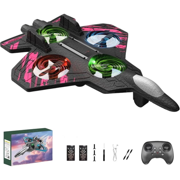 Rc Stunt Fighter Jet Toy for Kids and Adults, Remote Control Jet with Lights, 360° Flip Stunt Rc Plane Toy, Easy Fly Fighter Aircraft Gift for Boys (Pink)