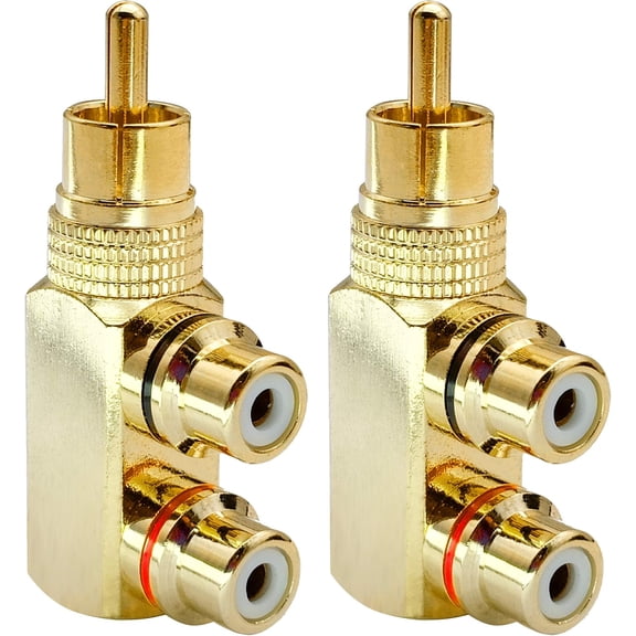 Rca Adapter, Dual Shielding Gold-Plated Connectors Right Angle Splitter For Audio Speaker