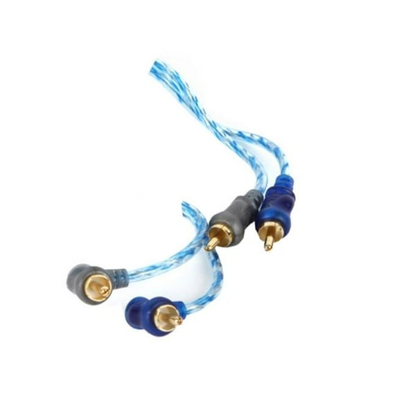 RCA CABLE 6' RIGHT ANGLE BLUE/PLATINUM TWISTED