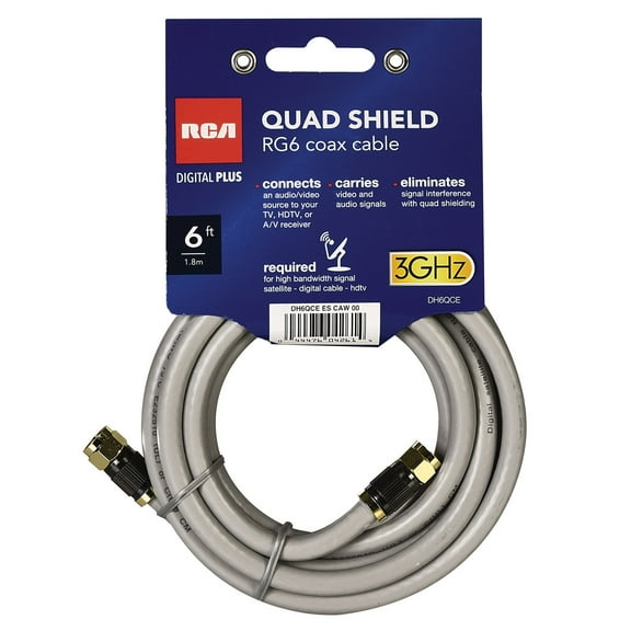 Rca Dh6qce Quad-shield Rg6 Coax Cable, 6 Feet