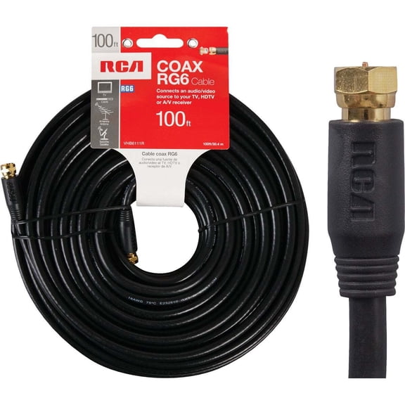 Rca Vhb6111r Rg6 Coaxial Cable (100ft; Black)