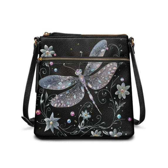 ZUXONGSY Dragonfly Floral Print Shoulder Handbag for Women Small Crossbody Travel Purse Casual Satchel with Adjustable Wide Strap for Shopping Working