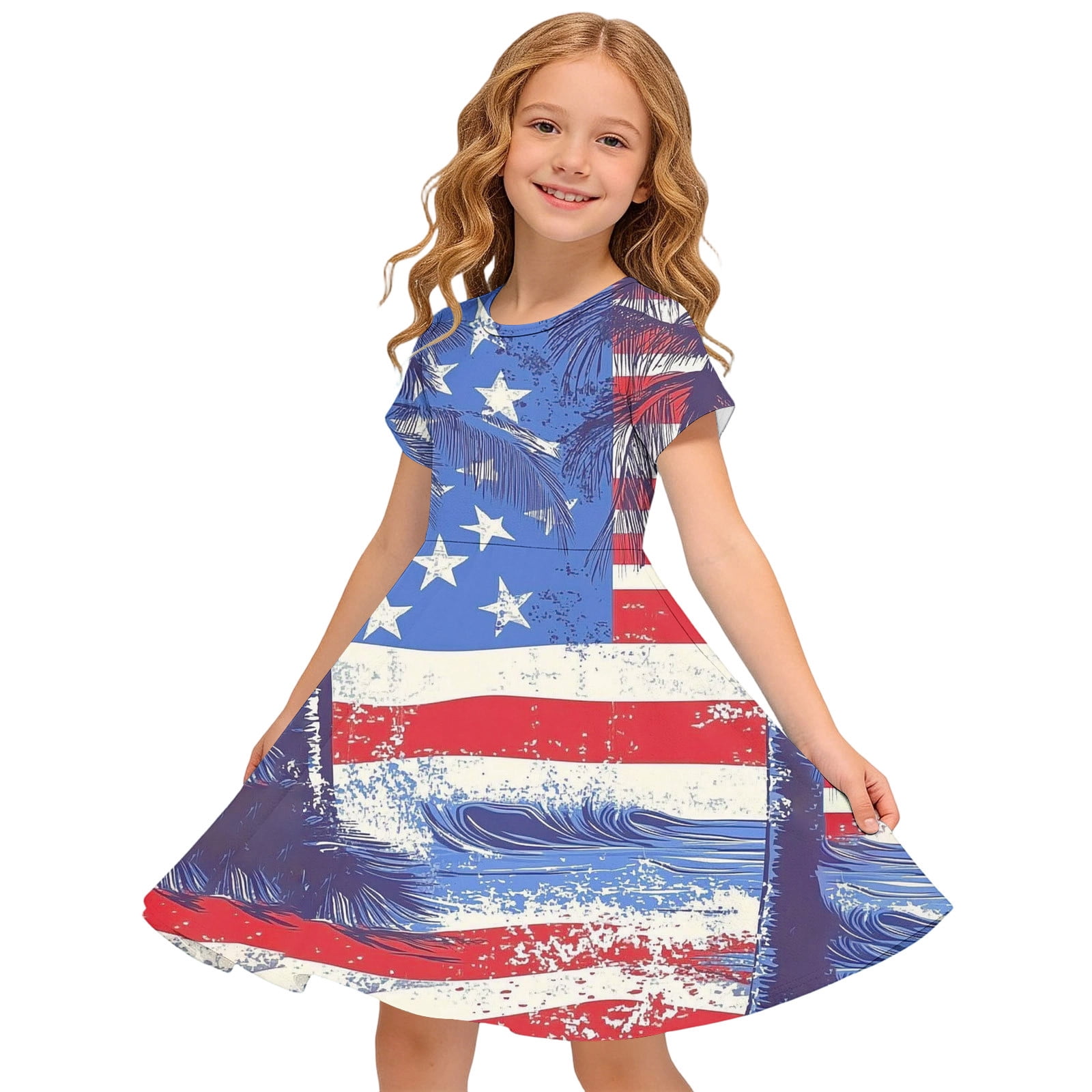 Rciityk 4th of July Little Girls Casual Dress Patriotic Red White Blue ...
