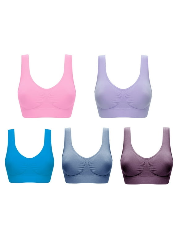 5 Pack Sports Bras for Women Wirefree Padded Workout Yoga Gym Fitness Bra Medium Supports