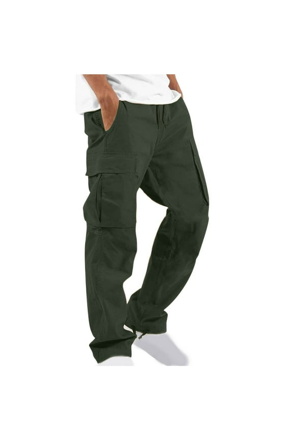 Army Green Hiking Pants Men Cargo Pants Classic Casual Outdoor Jogger Pants Elastic Waist Drawstring Trousers with Multiple Pockets
