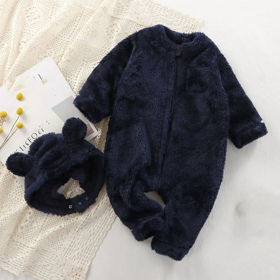 Rciityk Baby Boys Girls Fleece Romper Infant Baby Zipper Jumpsuit Pajamas with Bear Ear Hat Unisex Newborn Crewneck Warm Footie Pjs