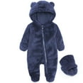 thumbnail image 1 of Rciityk Baby Boys Girls Fleece Romper Infant Baby Bear Ear Hooded Pajamas with Mittens Unisex Newborn Zipper Warm Footie Pjs for 0-9Months - Fall/Winter Savings Clearance, 1 of 8