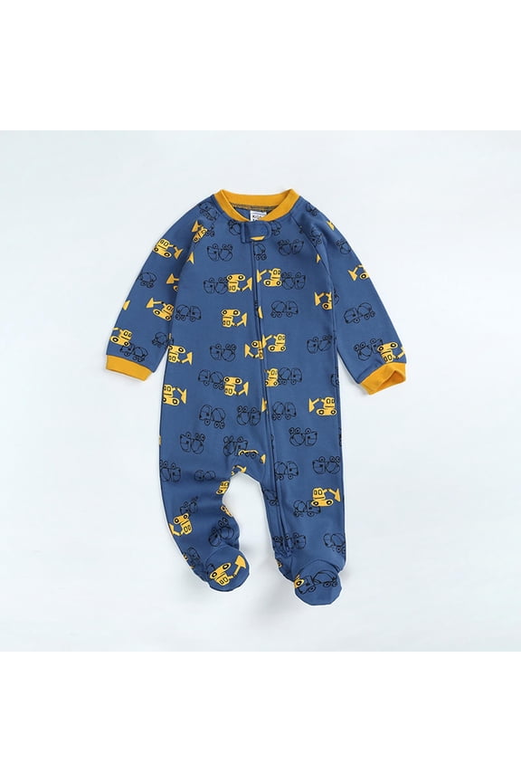 Baby Boys Girls Romper Baby Footed Pajamas with Mitten Cuffs Unisex Newborn Infant 2 Ways Zipper Cotton Footie Pjs for 6-9 Months