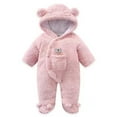 thumbnail image 1 of Rciityk Baby Girls Boys Fleece Pajamas Romper Fall Winter Clothes Unisex Baby Bear Ear Hooded Bodysuit Long Sleeve Button Up Sleep and Play Pjs, 1 of 8