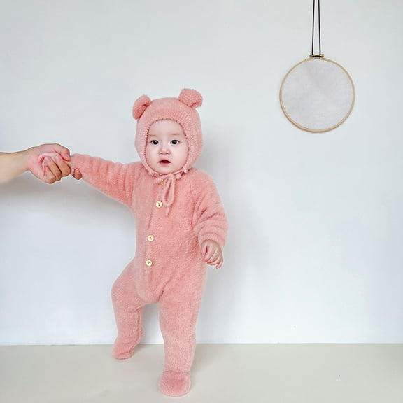 Rciityk Baby Girls Boys Footie Pajamas Romper Unisex Infant Warm Crew Neck Button Up Jumpsuits Winter Fleece Newborn Baby Long Sleeve Footie Bodysuit