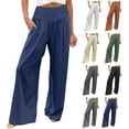 thumbnail image 1 of Rciityk Beige Women's Pants Casual Wide Leg Pants High Waist Drawstring Straight Long Trousers Solid Color Flowy Loose Lounges Pants with Pockets, 1 of 7