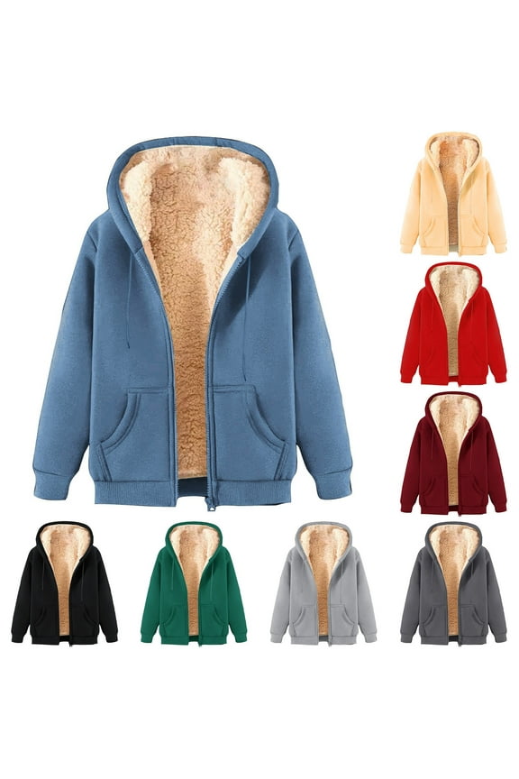 Black Fleece Jacket Men Plus Size Winter Full Zip Up Hoodies Jacket Solid Color Warm Long Sleeved Cardigan Sweater Coat with Pockets