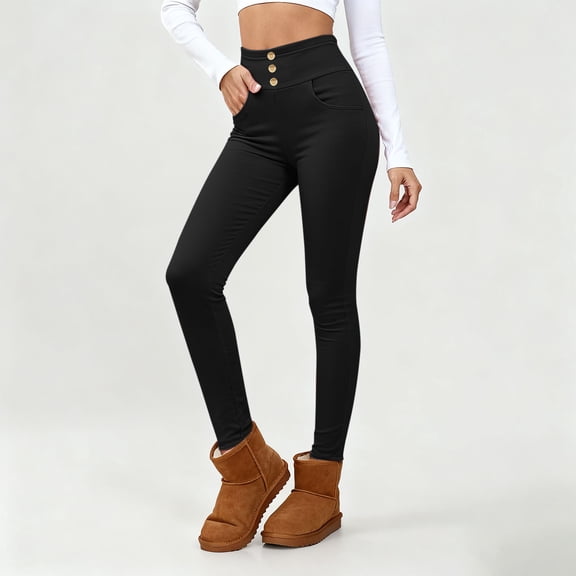 Rciityk Black Fleece Lined Leggings Women - High Waisted Thermal Warm Yoga Pants Casual Tummys Control Stretchy Workout Thick Tights with Pockets