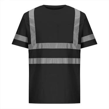 Rciityk Black High Visibility Safetys T Shirt Short Sleeve Vis Reflective Construction Work Shirts with Reflective Strips with Pockets - Spring/Summer Savings Clearance
