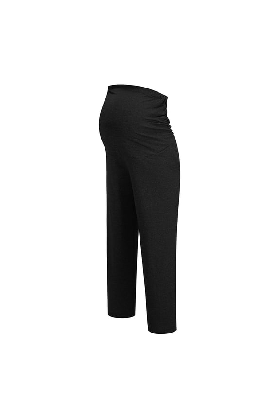 Black Maternity Pants for Women Stretch High Waisted Pants Over-Bump Pregnancy Casual Straight Dress Pants with Pockets
