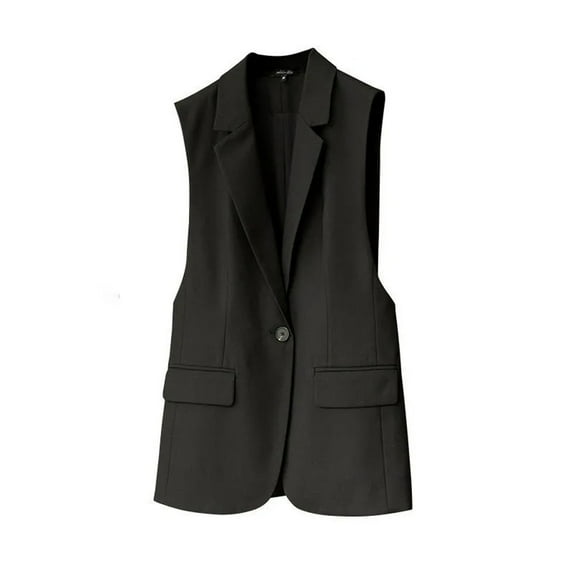Rciityk Black Sleeveless Blazer Jackets for Women Lightweight Casual Loose Open Front One Button Lapel Vests with Pockets