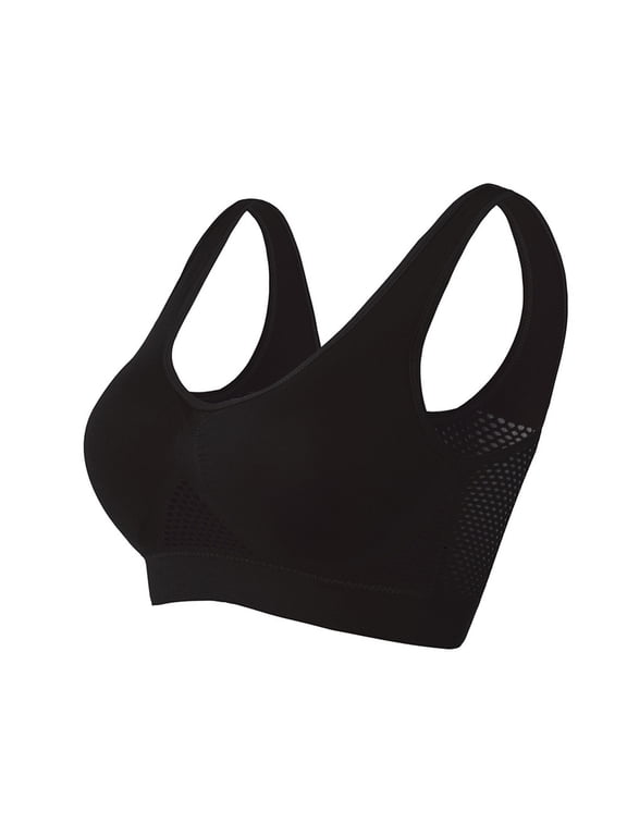 Black Sports Bras for Women Wirefree Padded Workout Yoga Gym Solid Color Fitness Bra Medium Supports