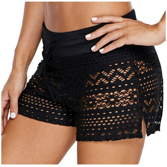 Rciityk Black Women's Swim Shorts Waistband Swimsuit Bottom Board Shorts Swimwear Quick Dry Swimming