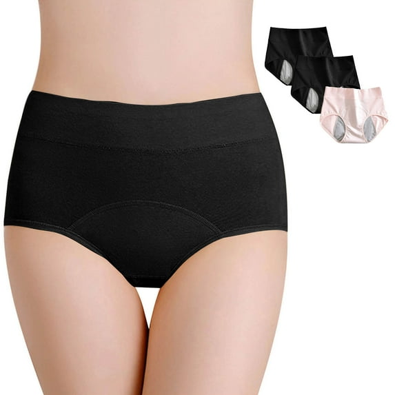 Rciityk Black Womens High Waisted Period Underwear Menstrual Leakproof Heavy Panties Ladies Comfort Breathable Panties 3 Pack - Spring/Summer Savings Clearance