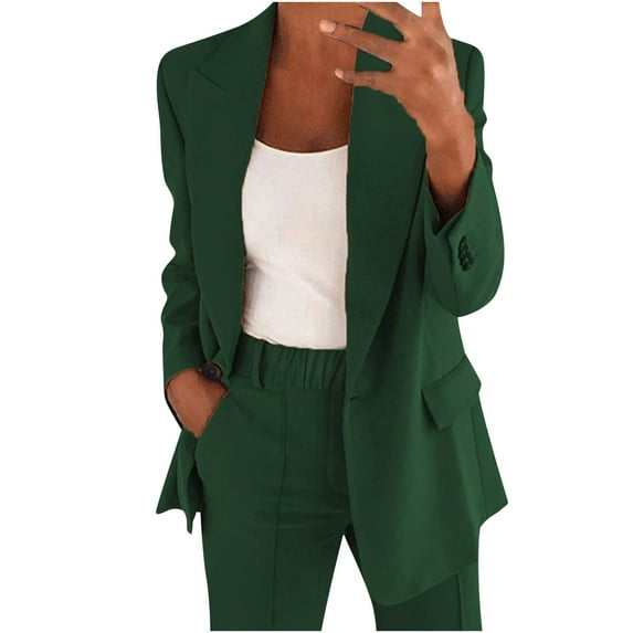 Rciityk Blazer Sets Women 2 Piece Outfits Business Casual Outfits Casual Pant Suits Plus Size Open Front Solid Long Sleeve Blazer and Slim Pant Sets with Pockets