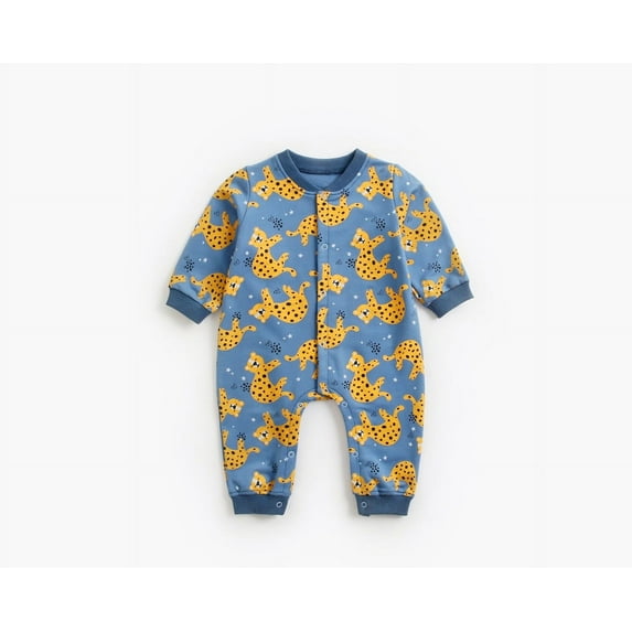 Rciityk Blue Newborn Baby Girls Boys Rompers Cute Little Lions Printed Button Up Pajamas Jumpsuits Unisex Infant Long Sleeve Crewneck Jumpsuit Bodysuit - Fall/Winter Savings Clearance
