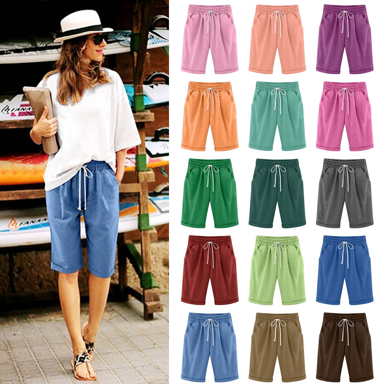 Rciityk Women's Casual Shorts with Pockets, Elastic Waist, Drawstring ...