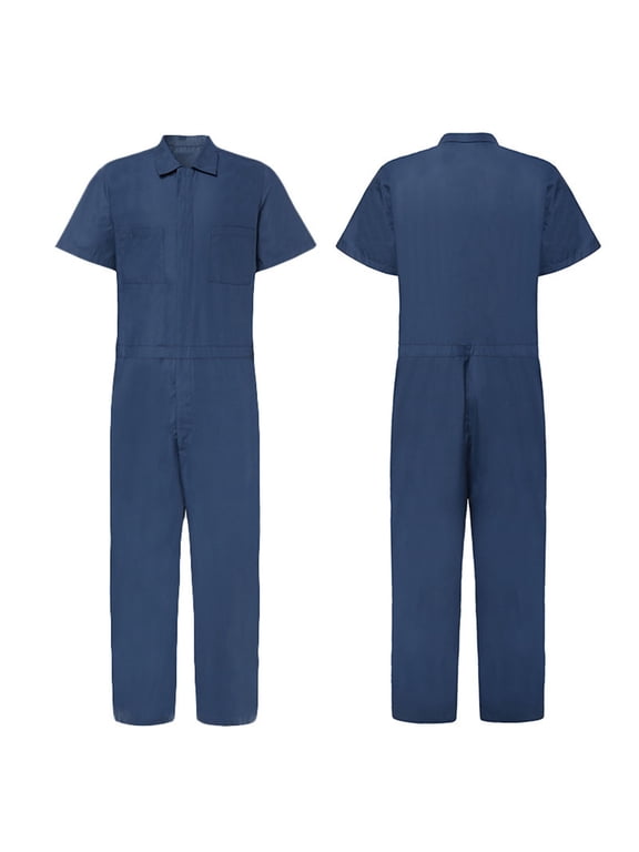 Men's Long Sleeve Coverall Action Back Coverall with Zipper Pockets, Mechanic Uniform