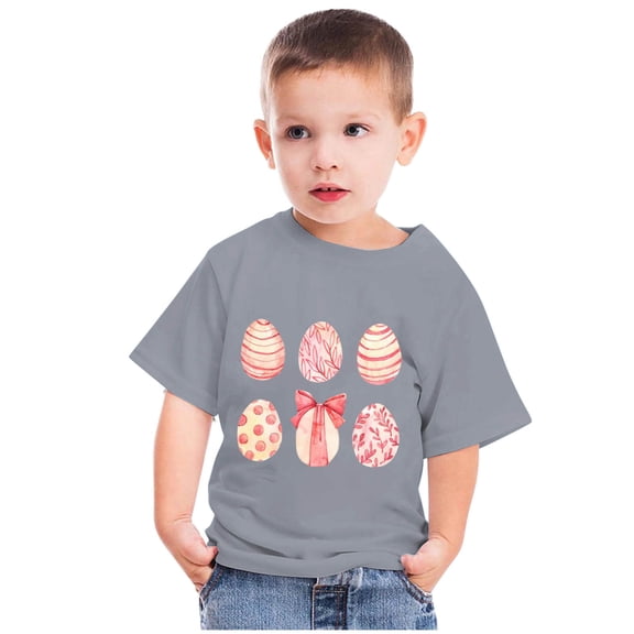 Rciityk Boys Girls Easter T Shirt - Happy Easter Shirts for Kids - Summer Cute Bow Tie Eggs Print Crew Neck Short Sleeve T-Shirt - 7 Year