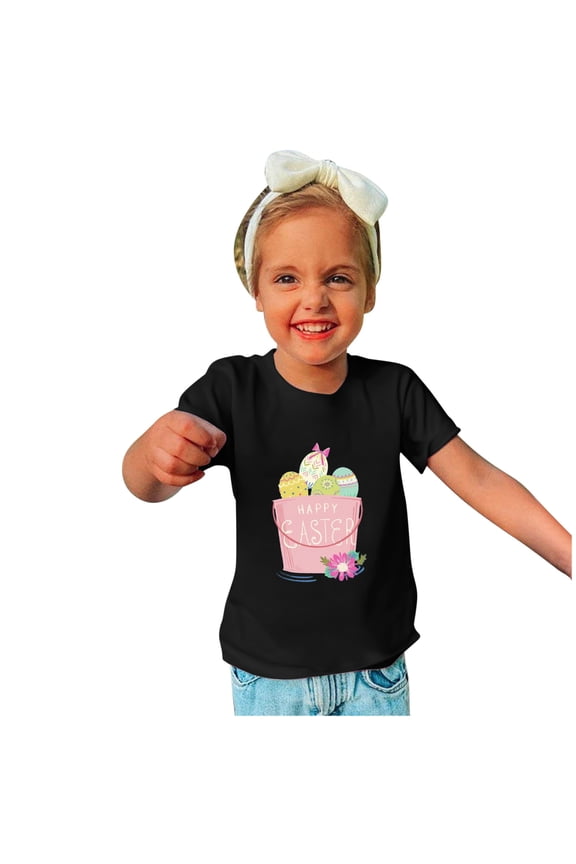 Boys Girls Graphic Tees Happy Easter Shirts Unisex Children Crew Neck Short-Sleeve Tee Shirts Kids Cute Eggs Flower Print T-Shirt, 11 Year