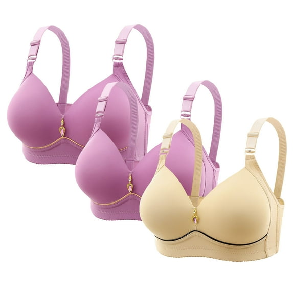 Rciityk Bras for Women - Wireless T-Shirt Bras - Full Coverages Comfortable, Solid Color Seamless Daily Bra Gifts for Mom, 3PC