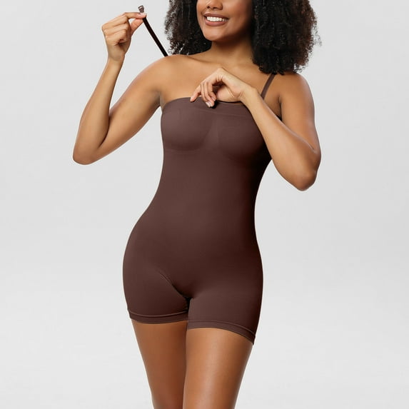 Rciityk Brown Shorts Bodysuit for Women Tummys Control Shapewear Seamless Butt Lifting Workout Bodycon Short Jumpsuit