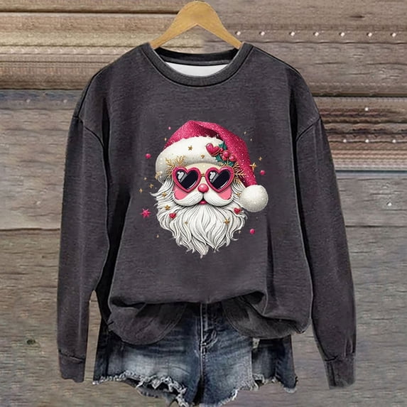 Rciityk Christmas Sweatshirt for Women 2024 Cute Santa Claus Pullover Crewneck Long Sleeve Casual Shirt Xmas Vacation Sweatshirt - Fall Savings Clearance