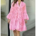 thumbnail image 1 of Rciityk Cut Out Solid Mini Dresses for Women Fall Summer V-Neck Long Sleeve Button Dresses Causal Loose A Line Beach Tunic Dress - Spring/Summer Savings Clearance, 1 of 7