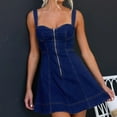 thumbnail image 1 of Rciityk Dark Blue Denim Dress for Women Summer Wide Strap Sleeveless V Neck Mini Dress Casual Vacation Beach Jeans Dress, 1 of 8