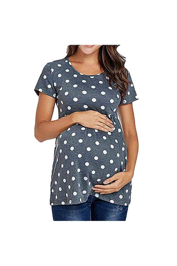 Dark Gray Women's Maternity Nursing Shirts Summer Breastfeeding Clothes Casual Short Sleeve Round Neck Pregnancy Tops