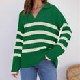 thumbnail image 1 of Rciityk Fall Striped Sweater for Women Casual V Neck Lapel Collar Knit Pullover Tops Winter Loose Long Sleeve Sweater - Fall Savings Clearance, 1 of 5