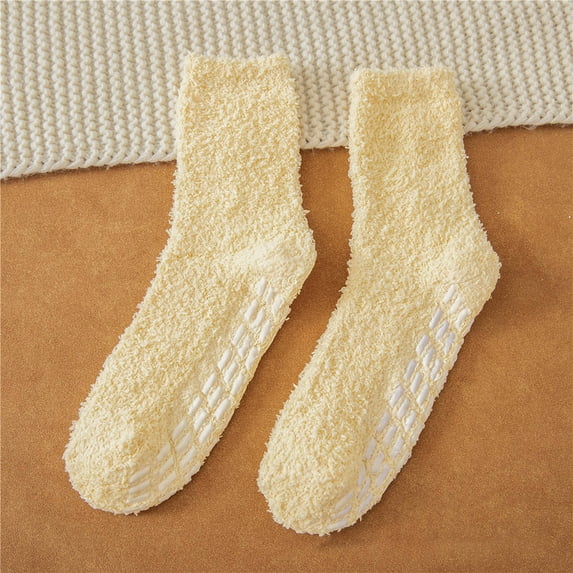 Rciityk Fuzzy Socks for Women Winter Warm Plush Sleeping Crew Sock Solid Cozy Non Slip Mid Calf Floor Socks - Fall/Winter Savings Clearance