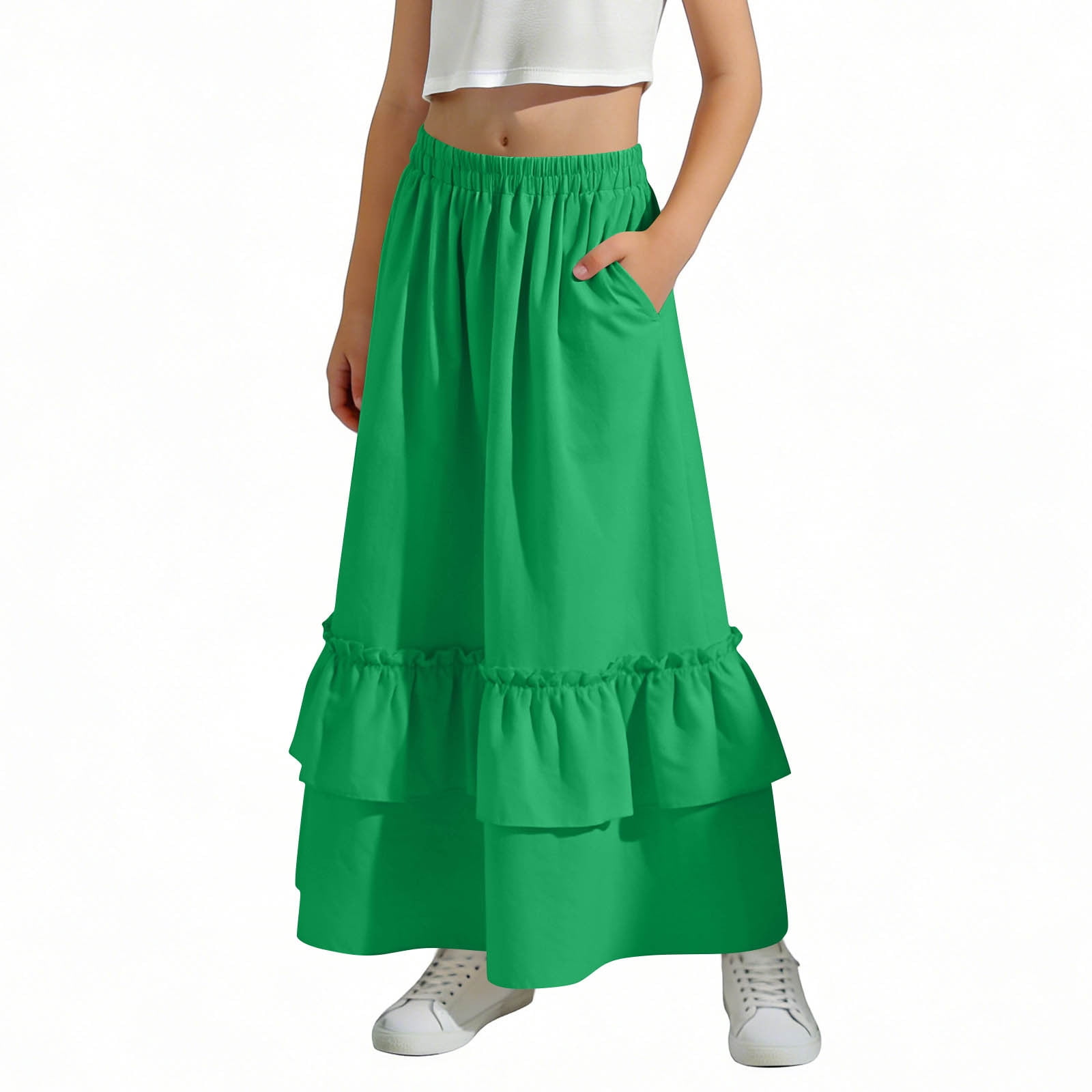 Rciityk Girls' High Waisted Ruffle Maxi Skirt Summer Boho Flowy Long ...