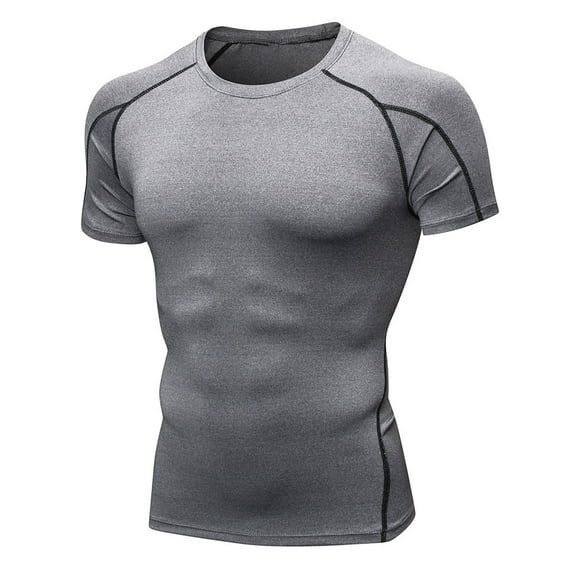 Rciityk Gray Men Workout Compression Top Solid Color Tight Short Sleeve Quick Dry Sports Running Athletic T Shirt Blouse