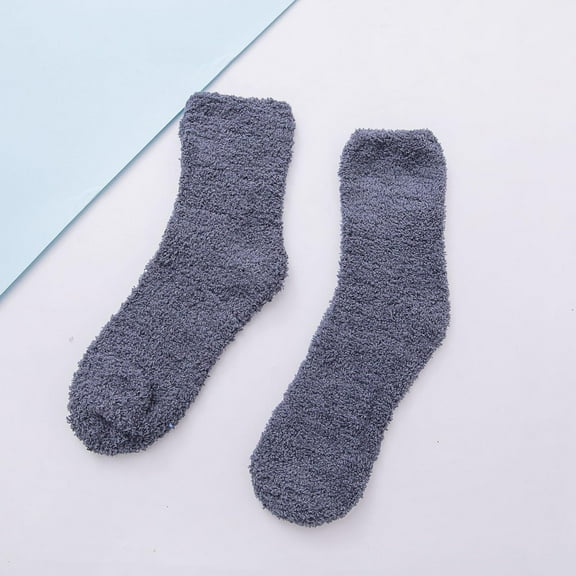 Rciityk Gray Women's Fuzzy Slipper Socks Winter Daily Casual Home Sleeping Socks Solid Warm Cozy Fleece Soft Mid Tube Socks