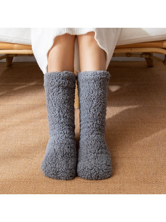 Gray Women's Slipper Socks Warm Fuzzy Fleece Lined Indoor Floor Socks Winter Knit Thick Crew Sleep thermall Socks