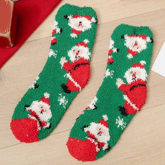 Rciityk Green Christmas Gifts for Women Womens Fuzzy Crew Mid Calf Socks Cute Snowman Santa Claus Print thermall Socks