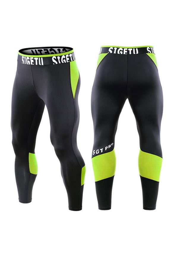 Green Men's Compression Pants Yoga Leggings Gym Jogger Pants Cool Dry Sports Pants Workout Running Tights Pants