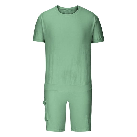 Rciityk Green Mens Sets 2 Piece Outfits Summer Casual Solid Round Neck Short Sleeve and Regular Five Pants Tracksuit Daily T-shirt Sports Set