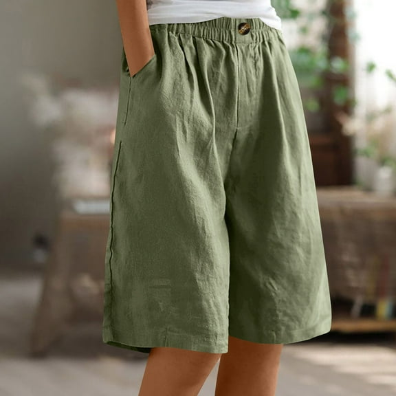 Rciityk Green Shorts for Women Casual High Waisted Bermuda Shorts Summer Comfy Drawstring Lightweight Solid Color Shorts with Pockets