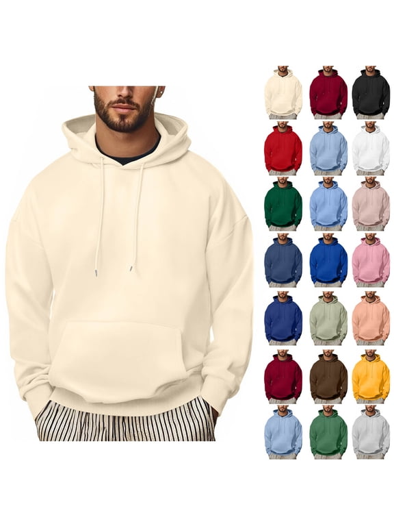 Hoodies for Men Solid Color Hooded Pullover Sweatshirt Long Sleeve Casual Hoodie with Pockets - Men's Fashion Hoodies Sweatshirts