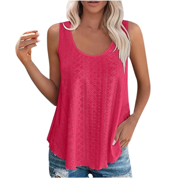 Rciityk Hot Pinks Womens Tank Top Crew Neck Sleeveless Solid Color Casual Loose Flowy Basic Tank Top