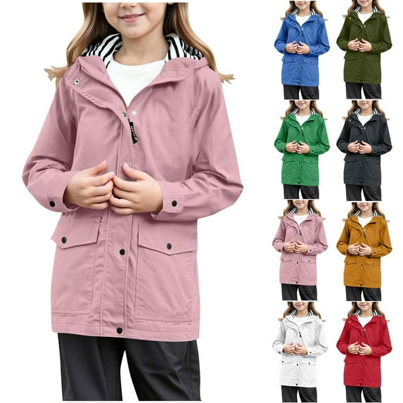 Rciityk Kids Rain Jacket Lightweight Zip up Hooded Raincoat Solid Color Boys Girls Waterproof Windbreaker Outdoor Rain Coats with Pockets Fall Outfits