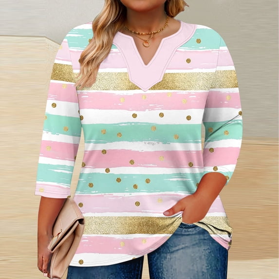 Rciityk Ladies Tops and Blouses Casual 3/4 Length Sleeve Womens Tops Summer Clothes Oversized V Neck Pullover Tunic Tops